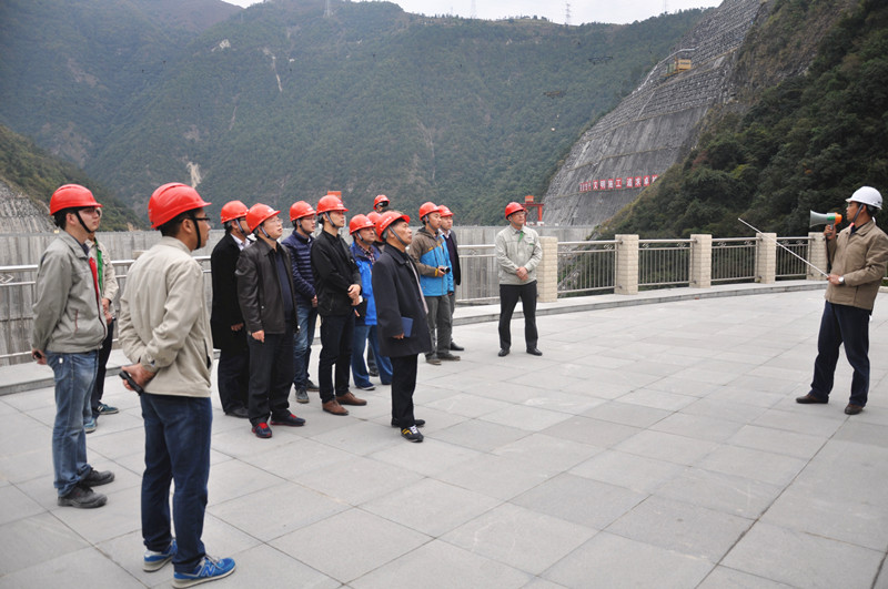 在大岗山水电站首部枢纽听取电站技术人员介绍电站情况.jpg